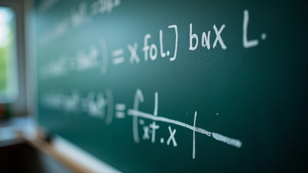 Mathematische Formeln und Berechnungen auf einer Tafel mit Kreide geschrieben
