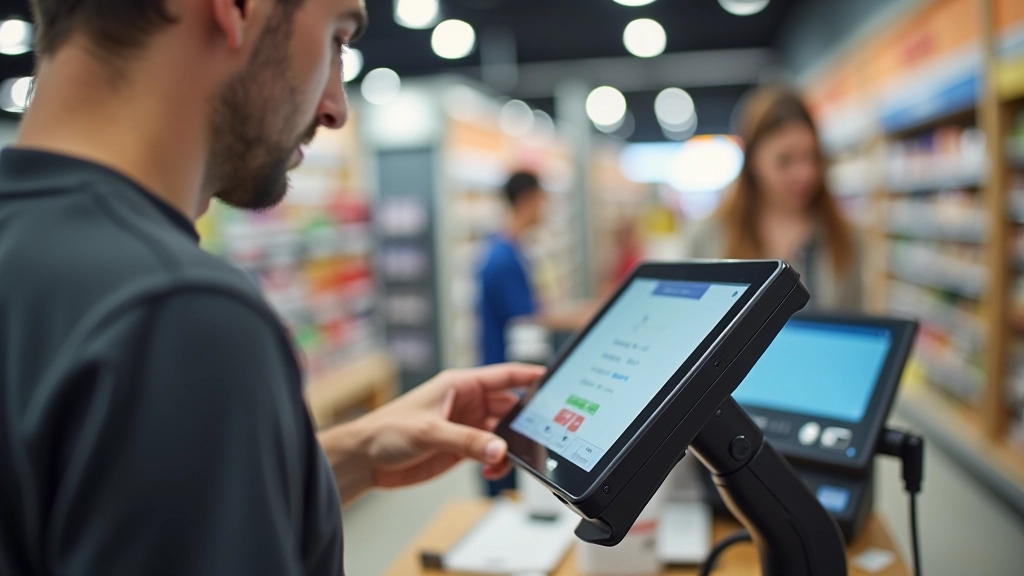 Datenerfassungstechnologie in modernem Einzelhandel mit Scanner und Registrierkasse