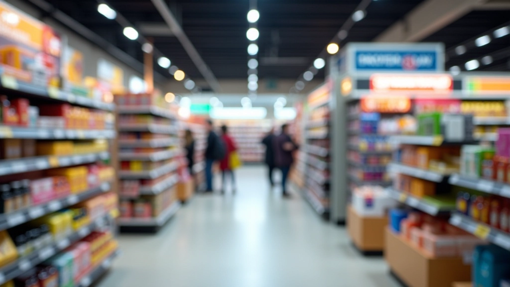 Modernstes Einzelhandelsgeschäft mit verschiedenen Produktkategorien und Preisschildern in strukturiertem Umfeld